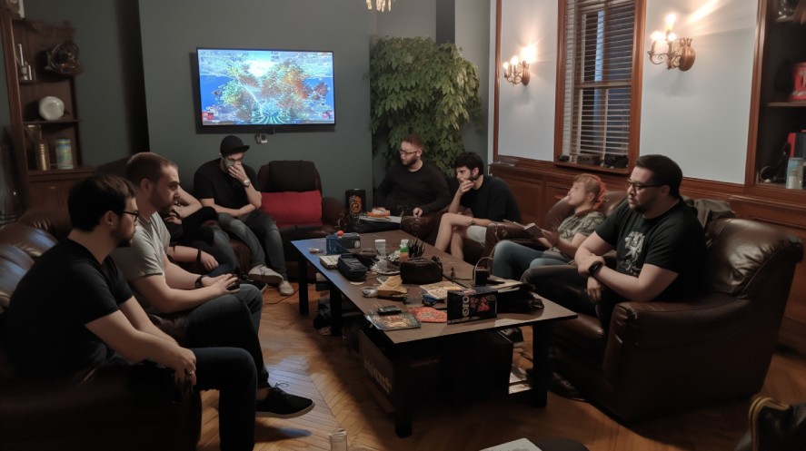 Game developers doing meeting and team building