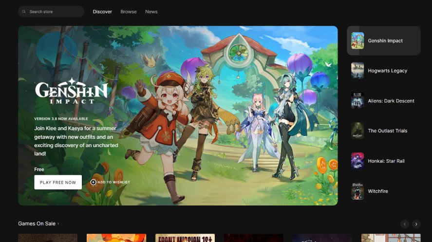 Epic Games Store website