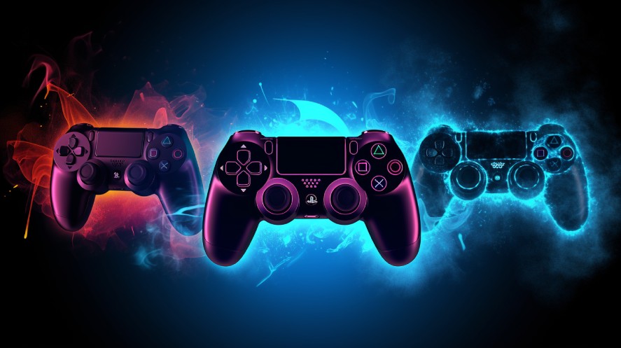 A visual graphic of game controllers with hybrid look
