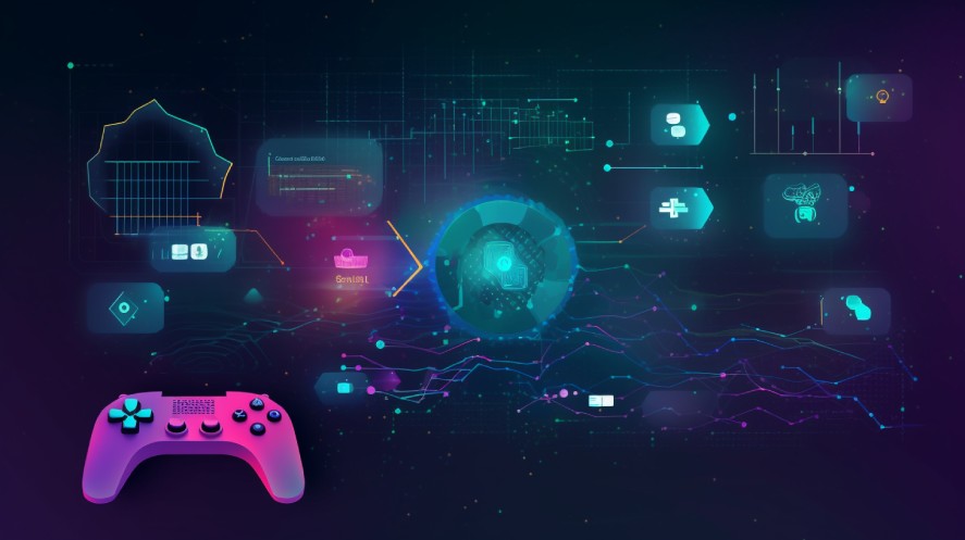 A visual graphic of a gaming controller and AI technology