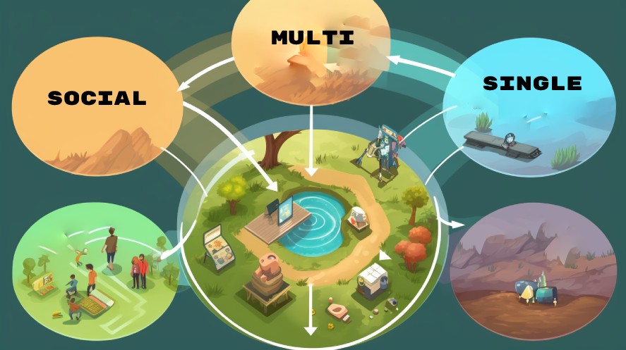 A visual graphic of single, multi, and social web games