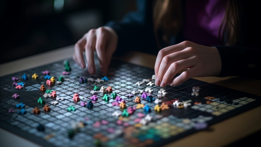 A female playing a puzzle game