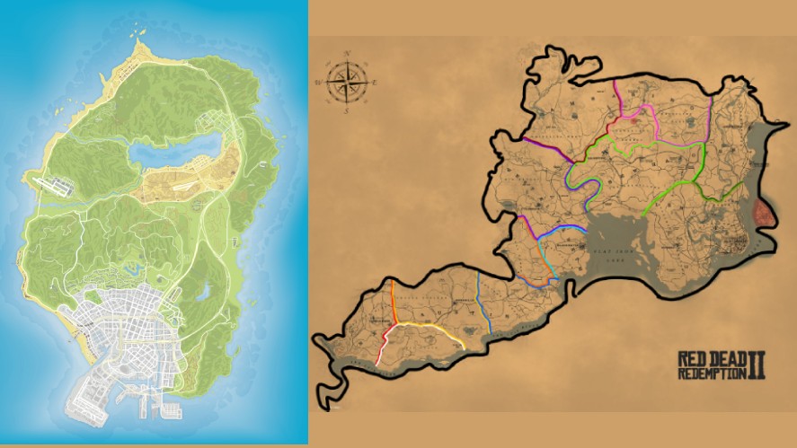 GTA 5 and RDR2 Map Comparison