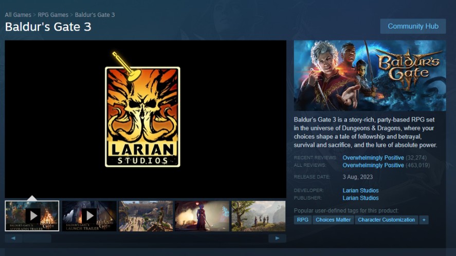Baldur’s Gate 3's Overwhelmingly Reviews on Steam