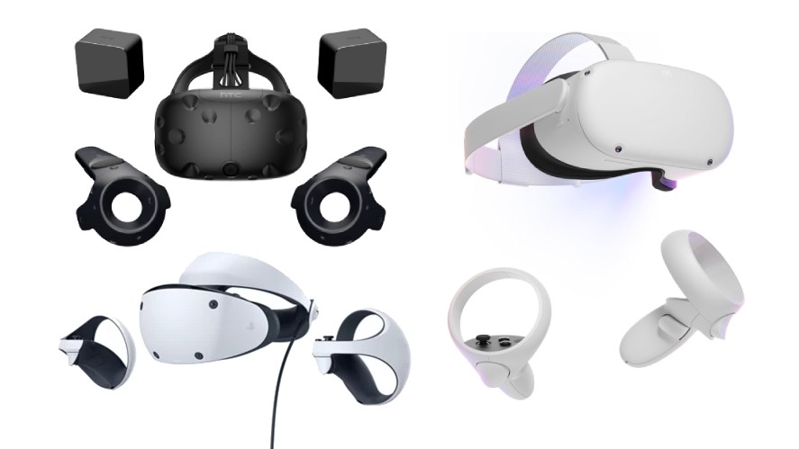 Oculus Meta, HTV Vive, and PlayStation VR Sets