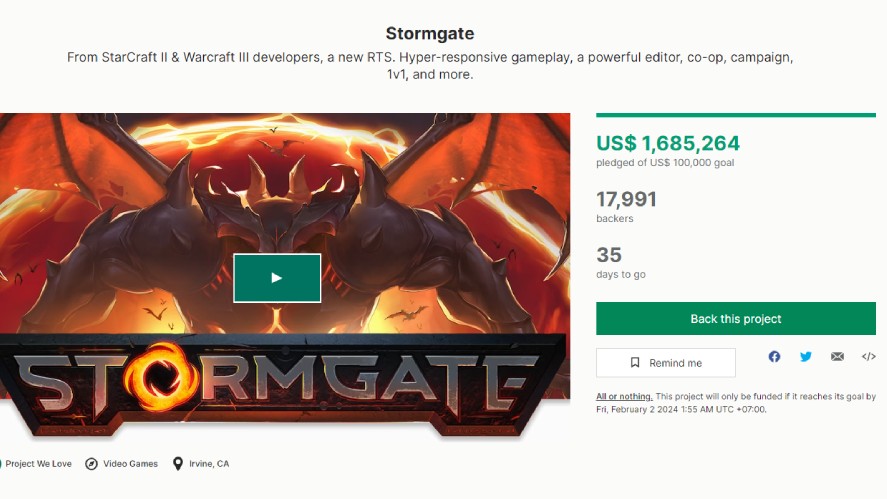 StormGate with Over 1 Million Dollars Support
