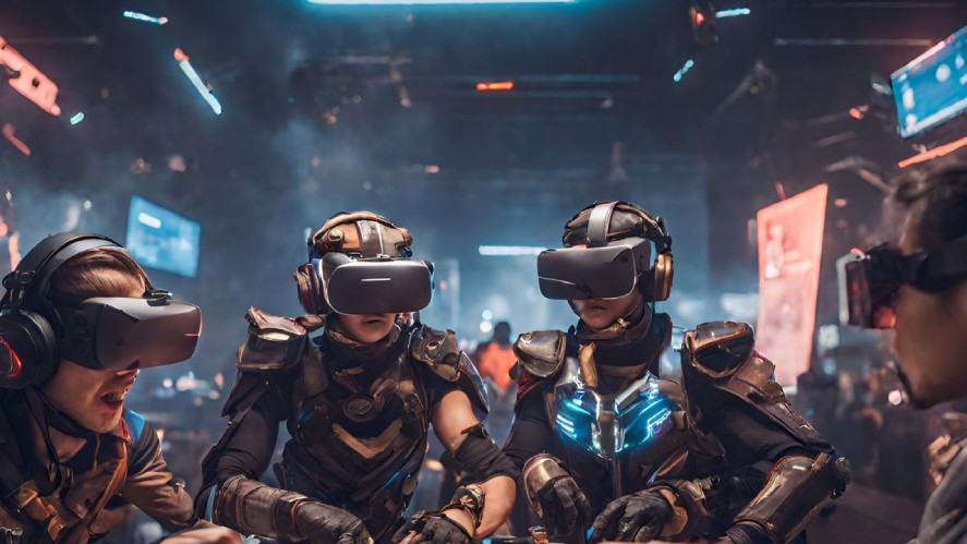 A group of strategy gamers playing with VR technology