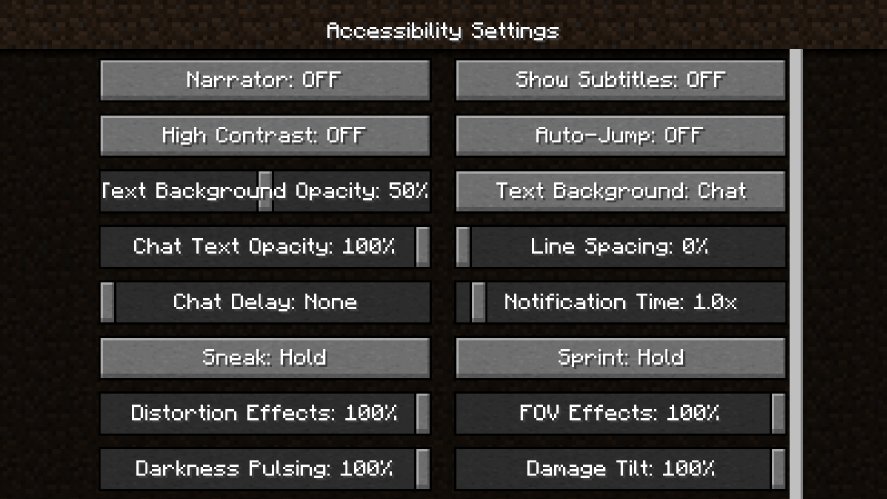 Minecraft's accessibility settings