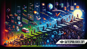Here is the image depicting the "Evolution of Indie Gaming." It visually represents the timeline from early pixel art and 8-bit graphics to modern 3D environments, highlighting various gaming genres and their development. You can view and interact with the image above.