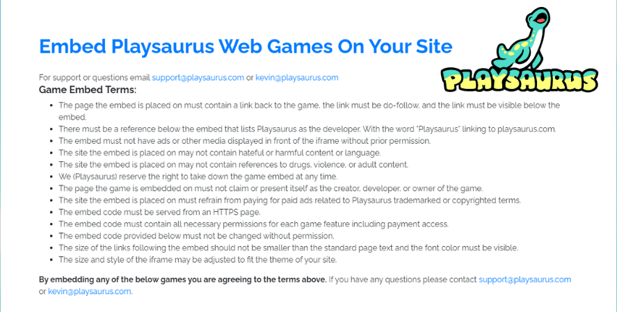 Playsaurus Embed Games Site
