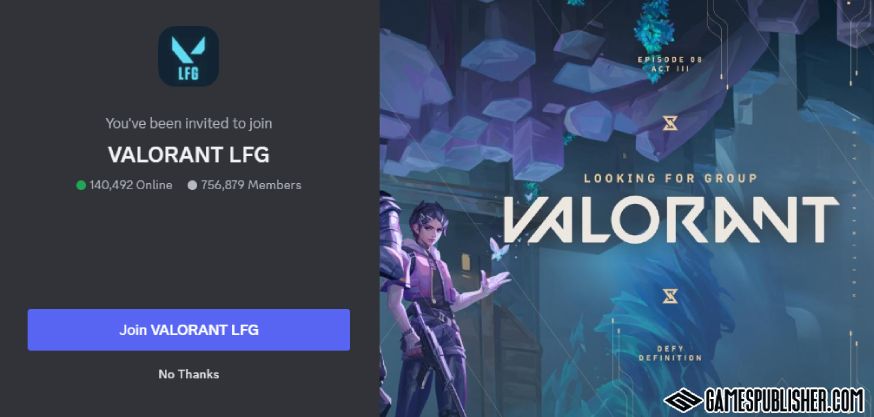 A screenshot of Valorant LFG Discord invitation