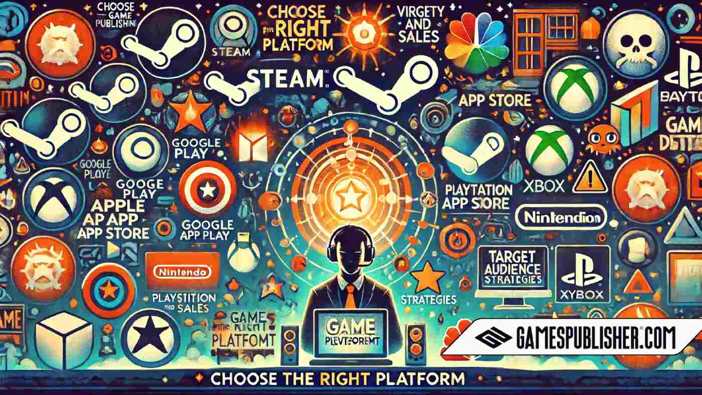 It showcases various game publishing platforms and highlights key elements such as choosing the right platform, visibility and sales, target audience, and marketing strategies.