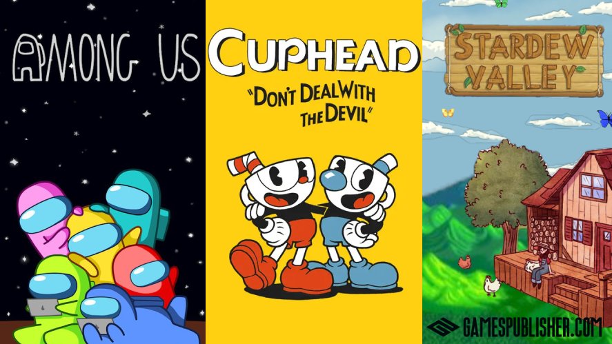 Among Us, Cuphead, and Stardew Valley