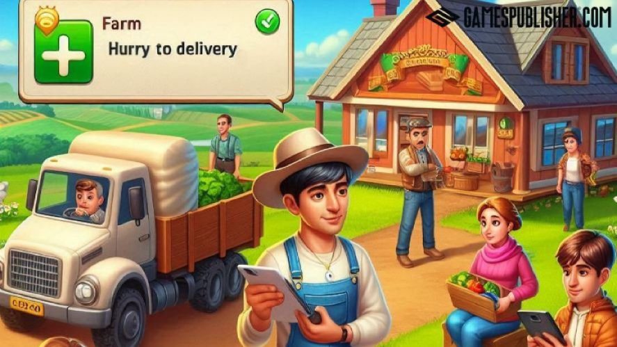 A video game farmer with a task dialog