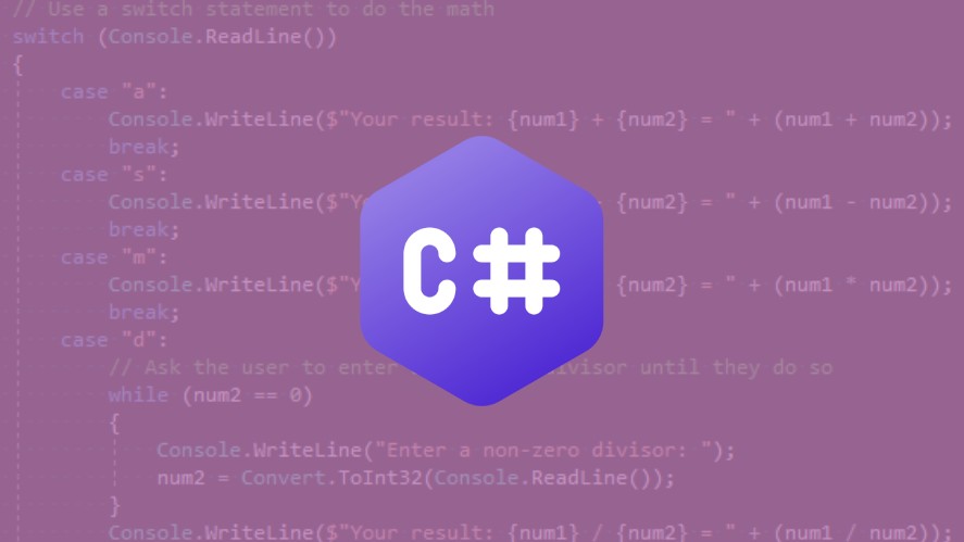 C# logo and lines of code