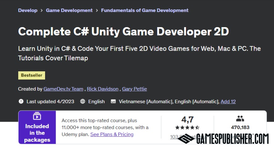 A screenshot of the Complete C# Unity Game Developer 2D course