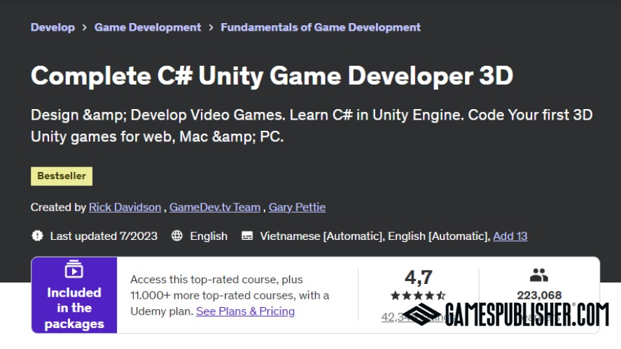 A screenshot of the Complete C# Unity Game Developer 3D course