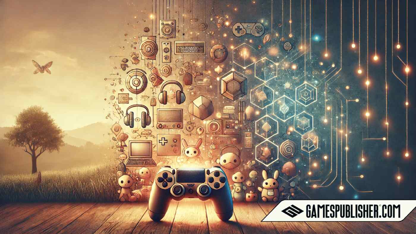 Here is the image representing the concept of the "Gameverse," designed to be warm and inviting. The image features a mix of gaming elements with soft, warm lighting and a background symbolizing the vastness of the gaming world.