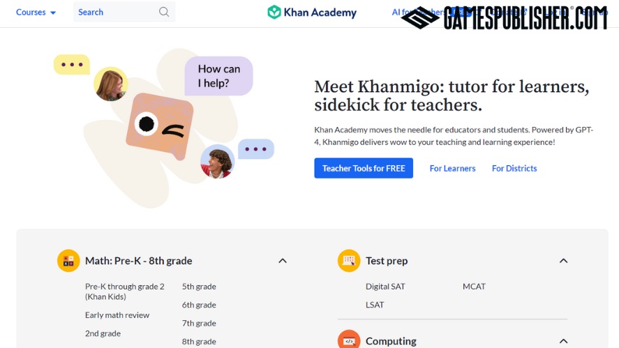 A screenshot from Khan Academy website