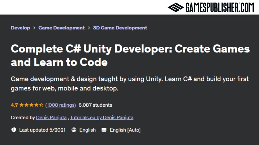 A screenshot of the Learn to Code by Making Games – Complete C# Unity Developer course