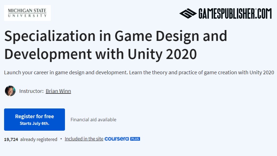 A screenshot of the Specialization in Game Design and Development with Unity 2020 course