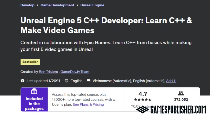 A screenshot of the Unreal Engine C++ Developer: Learn C++ and Make Video Games course