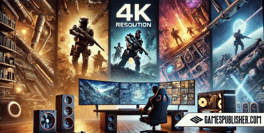  An illustration of the modern era in video gaming, emphasizing the stunning depth and detail of 4K resolution.