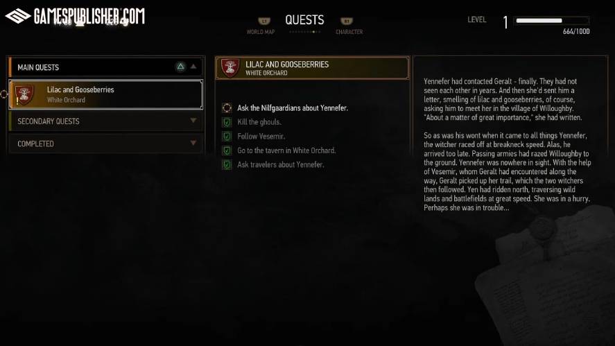 The Witcher 3's quest list