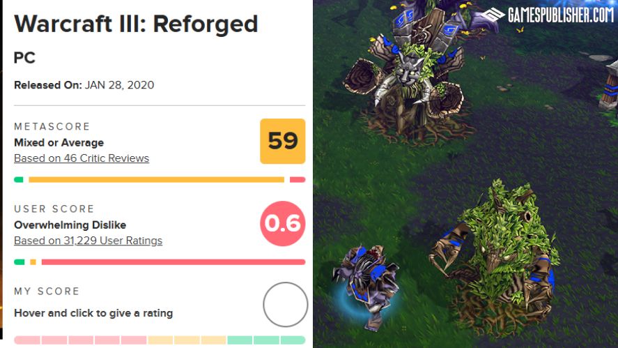 Warcraft III Reforged and its score on Metacritic