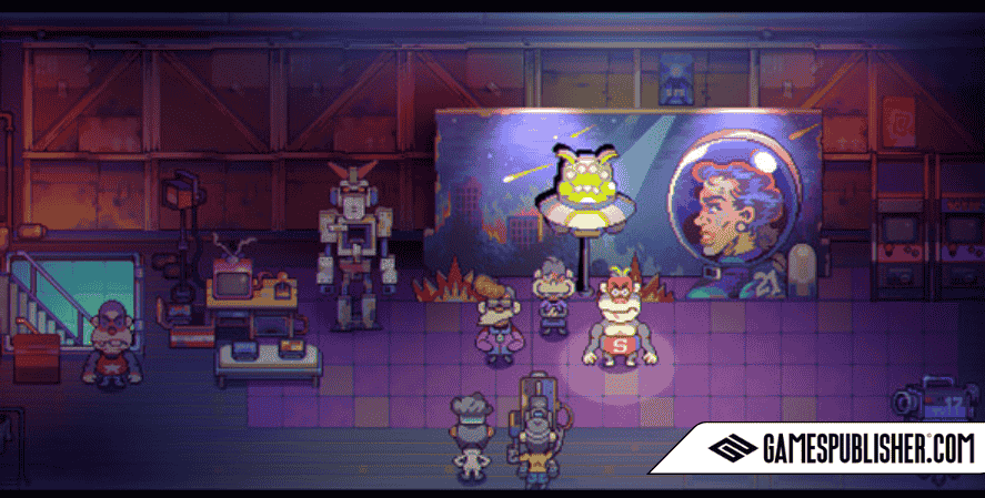 Scene from Eastward, a Chucklefish published game, showing characters in a colorful pixel-art sci-fi setting.