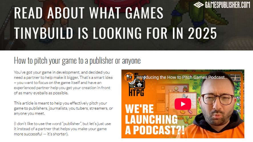 The guide on how to pitch your game on tinyBuild Games' website
