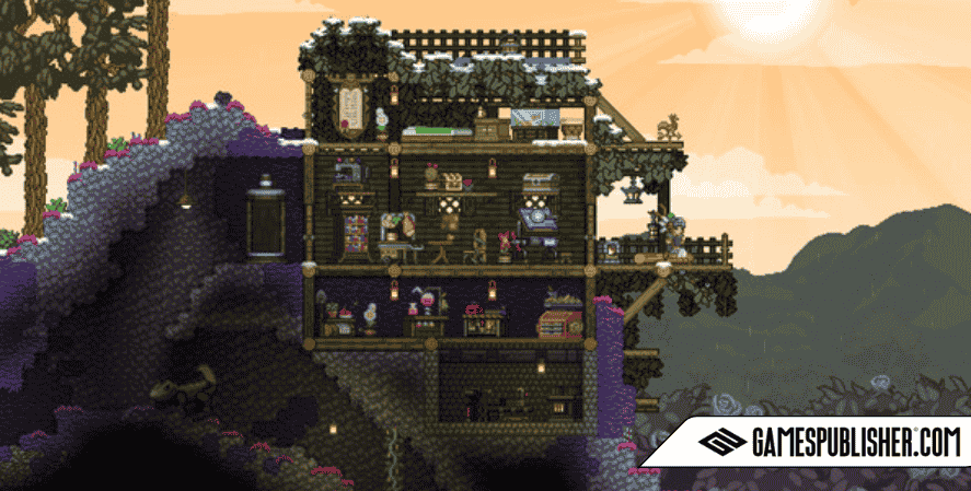 Screenshot of Starbound and Lenna’s Inception, two popular Chucklefish games, showing pixel-art exploration and adventure gameplay.