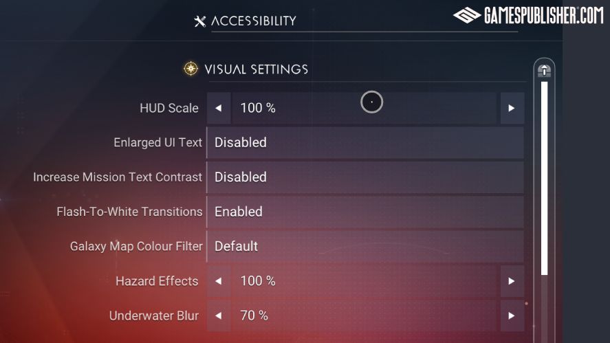 Accessibility settings in No Man's Sky