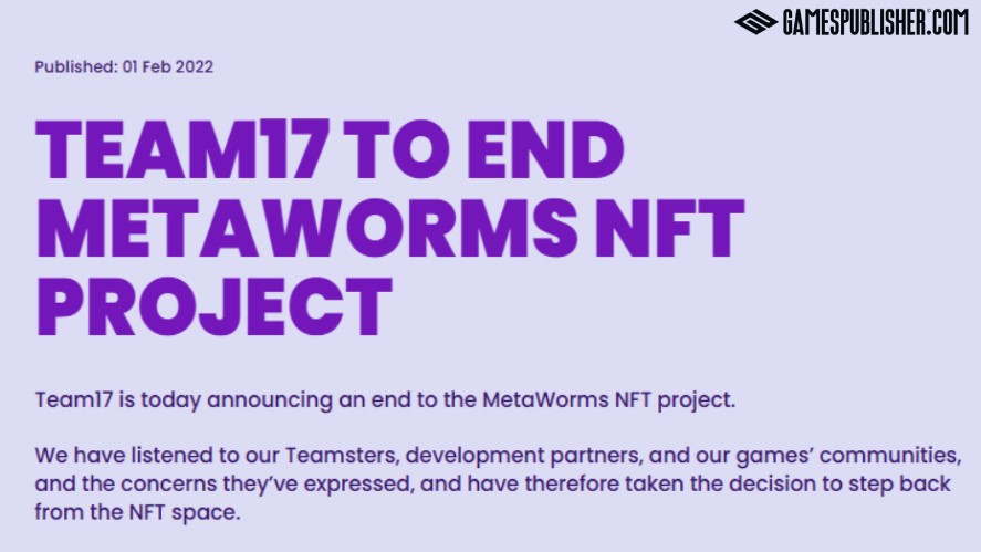 Team17 ended the metaworms NFT project