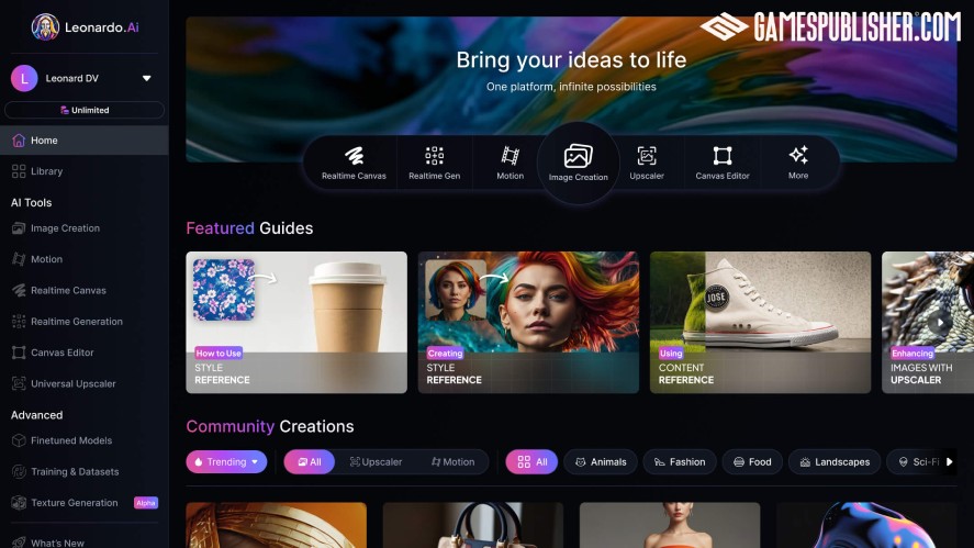 Leonardo AI's interface