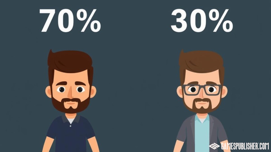 A revenue split of 70/30 between game developer and game publisher