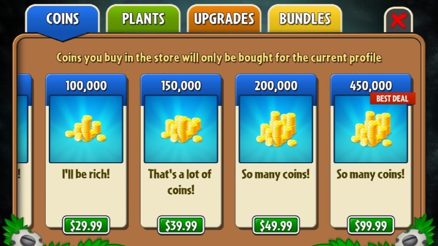 Microtransactions in Plant vs. Zombie