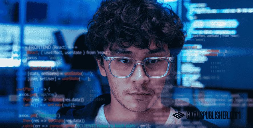 Close-up of a programmer analyzing code with AI-assisted development tools on screen