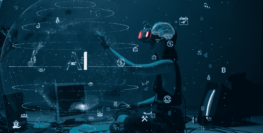 Developer using AI and virtual reality technology in modern gaming and game development