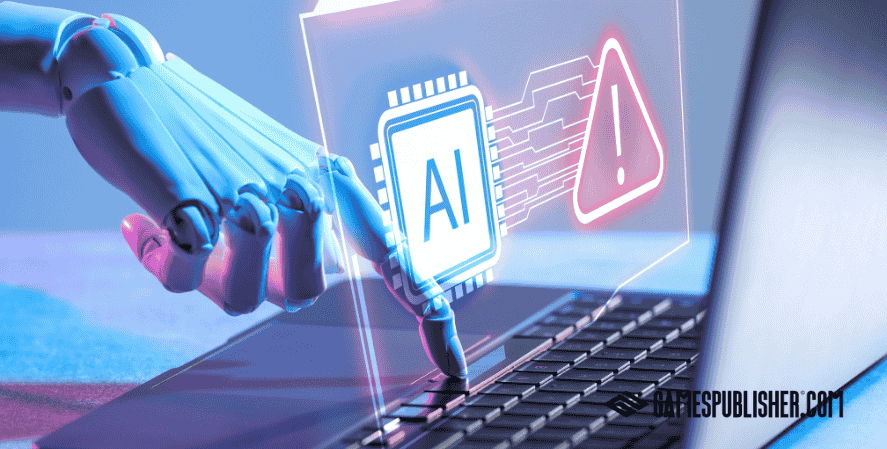 concept showing a robotic hand interacting with a laptop and AI processor interface