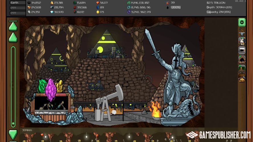 Mr. Mine's Underground City and a list of mineral on the top bar