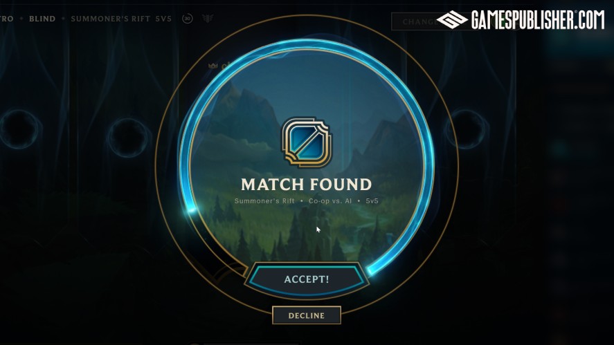 A match found in League of Legends