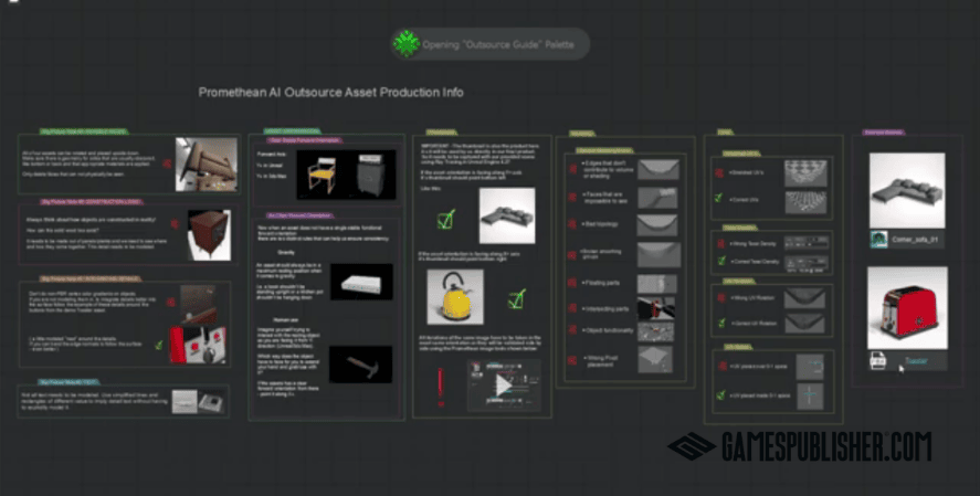 Promethean AI interface used by game developers to generate and organize game assets for game development