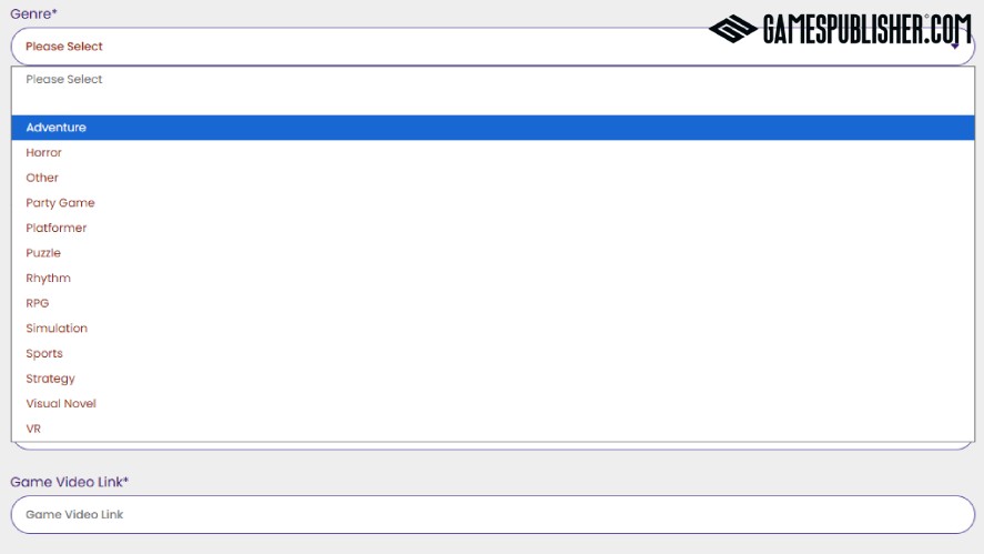 A game genre drop down on team17's pitch game page