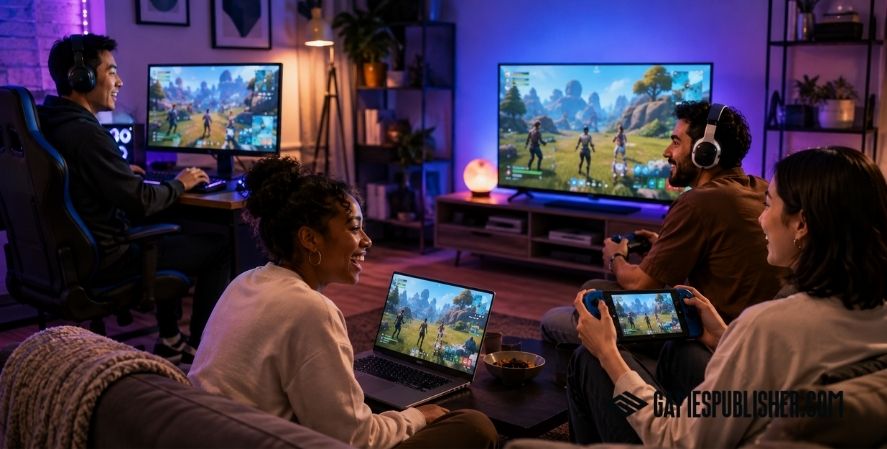 Friends playing free multiplayer games together across different gaming platforms